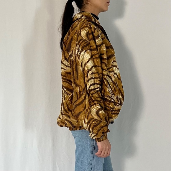 Kaktus Vintage 80s 90s Tiger Print Bomber Windbreaker Jacket - Picture 3 of 9